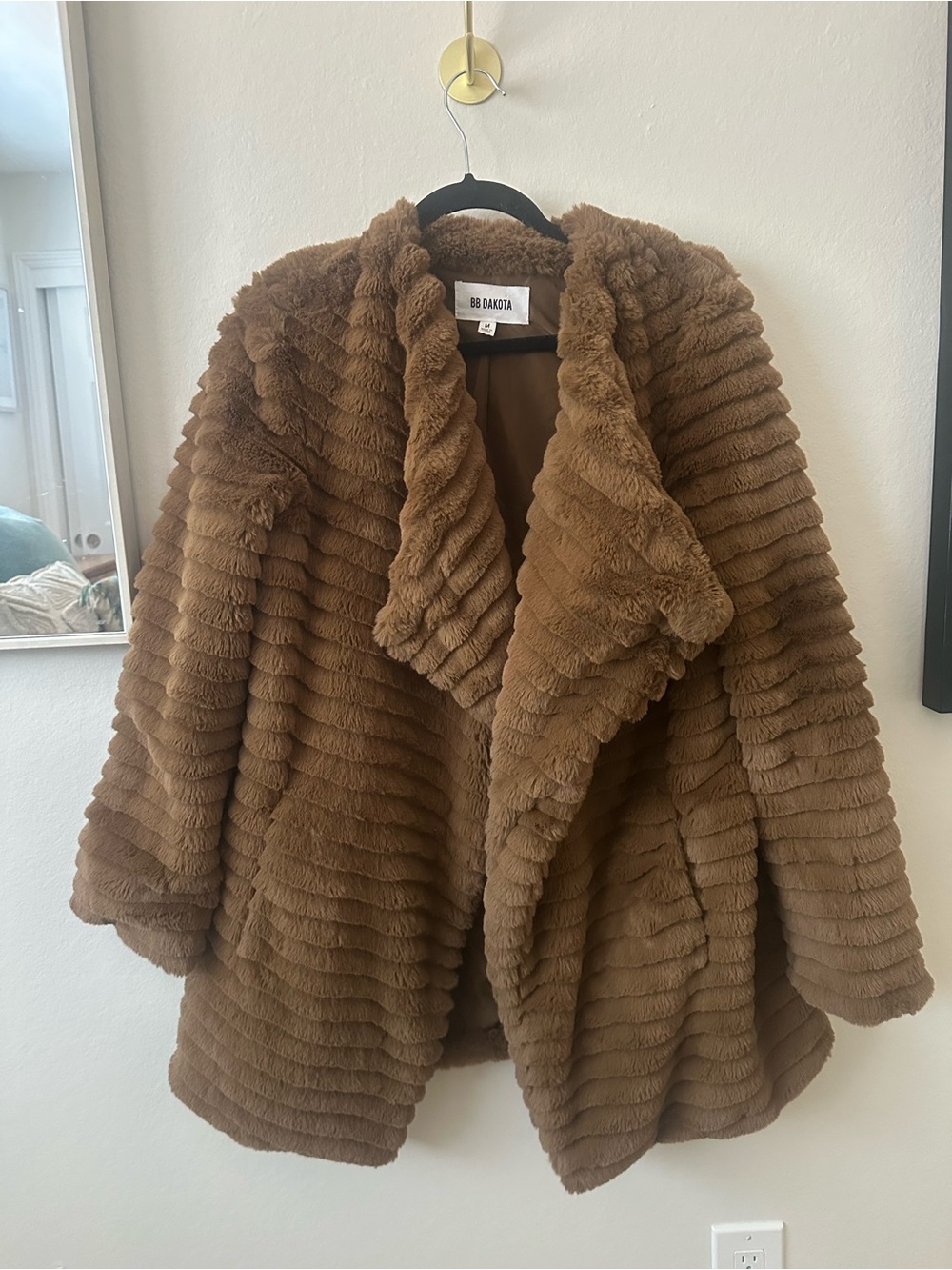 BB Dakota Brown Ribbed Teddy Faux Fur Jacket